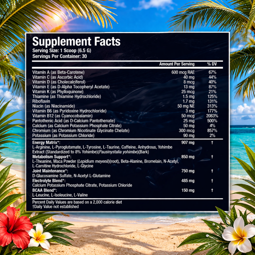 Hydration and Health Nutritional Powder Nutritional Facts. Electrolytes, BCAA's, Energy.